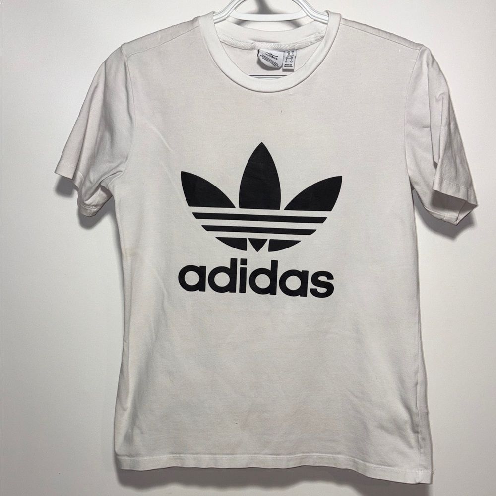 adidas White and Black Kids Short Sleeve Tee